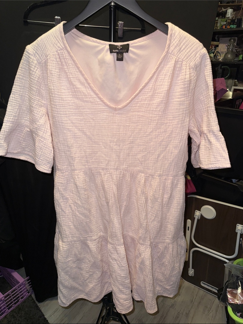 Kensie Light Pink Textured V-Neck Dress